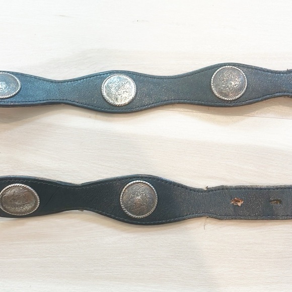 Vintage Concho Brown Leather Silver Tone Belt BOHO Western cowgirl XS S - Picture 3 of 6